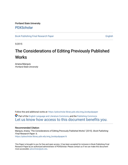 The Considerations of Editing Previously Published Works