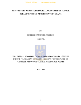 Risk Factors and Psychological Outcomes of School Bullying Among Adolescents in Ghana