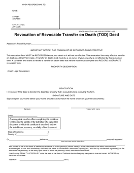 Revocation of Revocable Transfer on Death (TOD) Deed