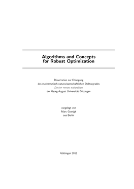 Algorithms and Concepts for Robust Optimization