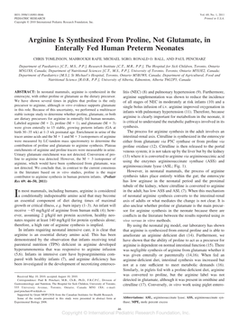 Arginine Is Synthesized from Proline, Not Glutamate, in Enterally Fed Human Preterm Neonates