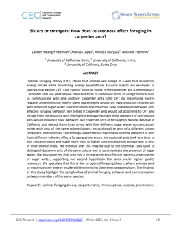 Sisters Or Strangers: How Does Relatedness Affect Foraging in Carpenter Ants?