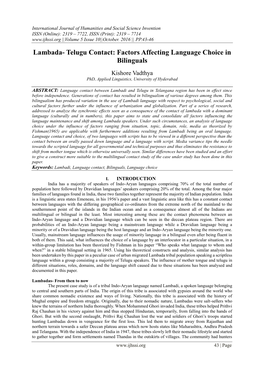 Lambada- Telugu Contact: Factors Affecting Language Choice in Bilinguals