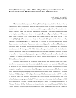 Chávez, Daniel. Nicaragua and the Politics of Utopia. Development and Culture in the Modern State. Nashville, TN: Vanderbilt University Press, 2015