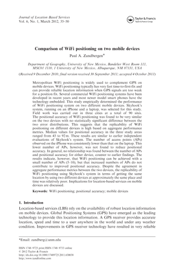 Comparison of Wifi Positioning on Two Mobile Devices Paul A