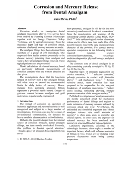 Corrosion and Mercury Release from Dental Amalgam