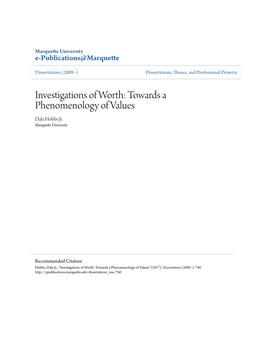 Investigations of Worth: Towards a Phenomenology of Values Dale Hobbs Jr