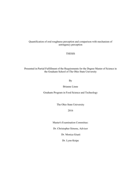 Quantification of Oral Roughness Perception and Comparison with Mechanism of Astringency Perception