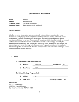 Species Assessment for Eastern Musk Turtle