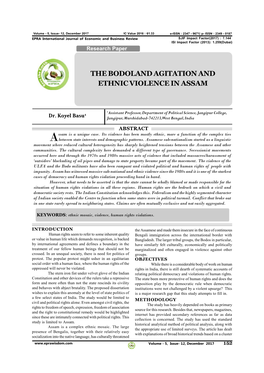 The Bodoland Agitation and Ethnic Violence in Assam