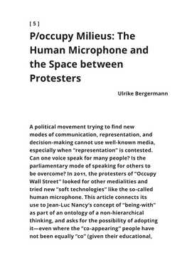 P/Occupy Milieus. the Human Microphone and The