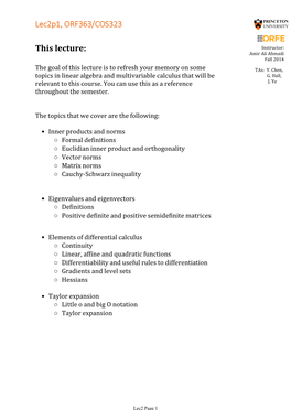 This Lecture: Lec2p1, ORF363/COS323