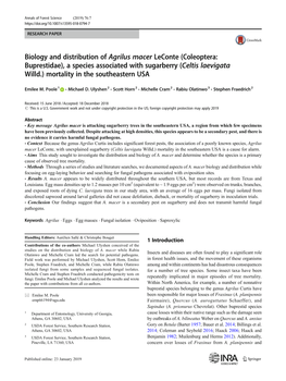 Coleoptera: Buprestidae), a Species Associated with Sugarberry (Celtis Laevigata Willd.) Mortality in the Southeastern USA