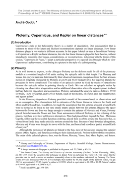 Ptolemy, Copernicus, and Kepler on Linear Distances **