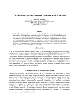 The Euclidean Algorithm Generates Traditional Musical Rhythms