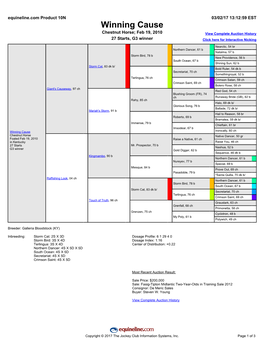 Winning Cause Chestnut Horse; Feb 19, 2010 View Complete Auction History 27 Starts, G3 Winner Click Here for Interactive Nicking