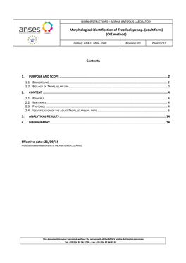 Morphological Identification of Tropilaelaps Spp. (Adult Form) (OIE Method) Contents Effective Date: 21/09/15