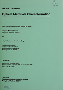 NBSIR 76-1010 Optical Materials Characterization