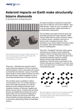 Asteroid Impacts on Earth Make Structurally Bizarre Diamonds 21 November 2014, by Robert Burnham