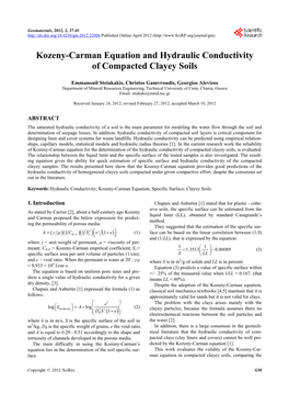 Kozeny-Carman Equation and Hydraulic Conductivity of Compacted Clayey Soils