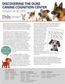 DISCOVERING the DUKE CANINE COGNITION CENTER October 28-30, 2016