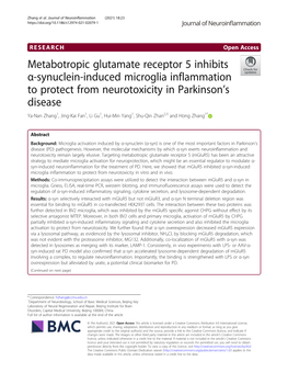 Metabotropic Glutamate Receptor 5 Inhibits Α-Synuclein-Induced