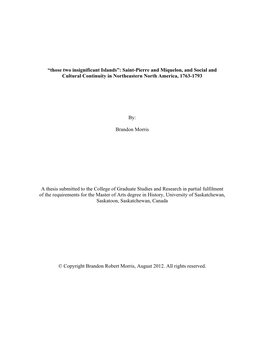 Saint-Pierre and Miquelon, and Social and Cultural Continuity in Northeastern North America, 1763-1793