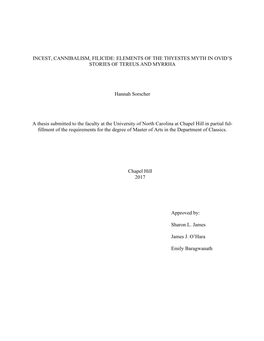 Incest, Cannibalism, Filicide: Elements of the Thyestes Myth in Ovid’S Stories of Tereus and Myrrha