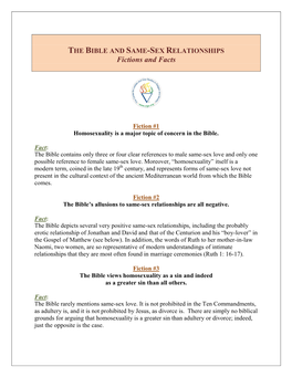 THE BIBLE and SAME-SEX RELATIONSHIPS Fictions and Facts