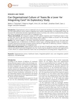 Can Organisational Culture of Teams Be a Lever for Integrating Care? an Exploratory Study