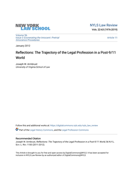 Reflections: the Trajectory of the Legal Profession in a Post-9/11 World