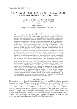 A Review of Rook Status, with New South Pembrokeshire Data, 1986 - 1996