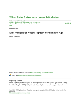 Eight Principles for Property Rights in the Anti-Sprawl Age