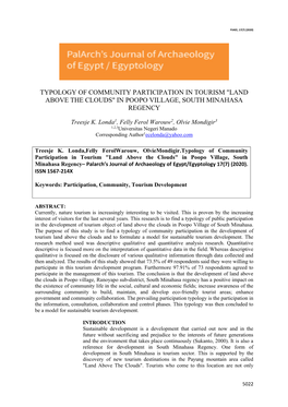 Typology of Community Participation in Tourism "Land Above the Clouds" in Poopo Village, South Minahasa Regency