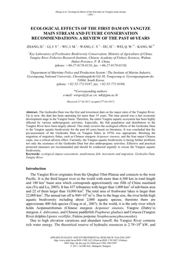 Ecological Effects of the First Dam on Yangtze Main Stream and Future Conservation Recommendations: a Review of the Past 60 Years