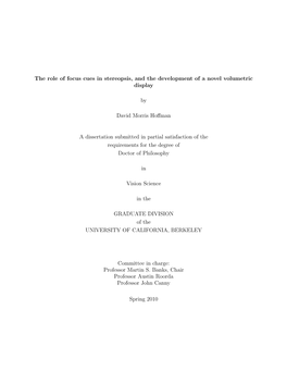 The Role of Focus Cues in Stereopsis, and the Development of a Novel Volumetric Display