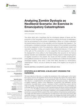 Analyzing Zombie Dystopia As Neoliberal Scenario: an Exercise in Emancipatory Catastrophism