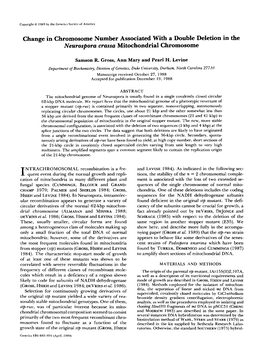 Change in Chromosome Number Associated with a Double Deletion in the Neurospora Crussa Mitochondrial Chromosome