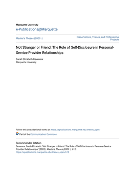 Not Stranger Or Friend: the Role of Self-Disclosure in Personal-Service Provider Relationships