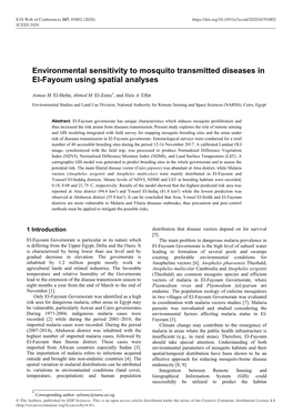Environmental Sensitivity to Mosquito Transmitted Diseases in El-Fayoum Using Spatial Analyses