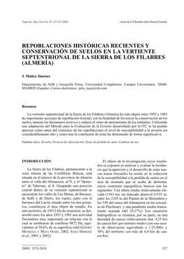 Repoblaciones Históricas Recientes Y Conservación De Suelos En La Vertiente Septentrional De La Sierra De Los Filabres (Almería)