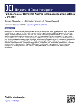 Pathogenesis of Hemolytic Anemia in Homozygous Hemoglobin C Disease