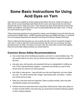 Some Basic Instructions for Using Acid Dyes on Yarn