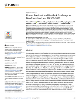 Dorset Pre-Inuit and Beothuk Foodways in Newfoundland, Ca. AD 500-1829