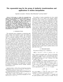 The Exponential Map for the Group of Similarity Transformations and Applications to Motion Interpolation