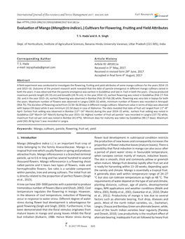 Evaluation of Mango (Mangifera Indical.) Cultivars for Flowering