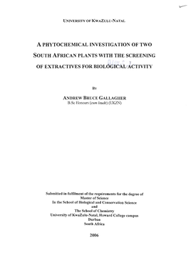 A Phytochemical Investigation of Two South African Plants: Strophanthus Speciosus and Eucomis Montana