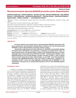 Microenvironment-Derived ADAM28 Prevents Cancer Dissemination