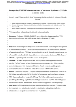 Interpreting TMEM67 Missense Variants of Uncertain