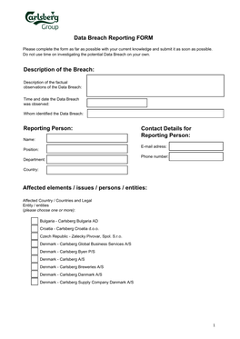 Data Breach Reporting FORM Reporting Person